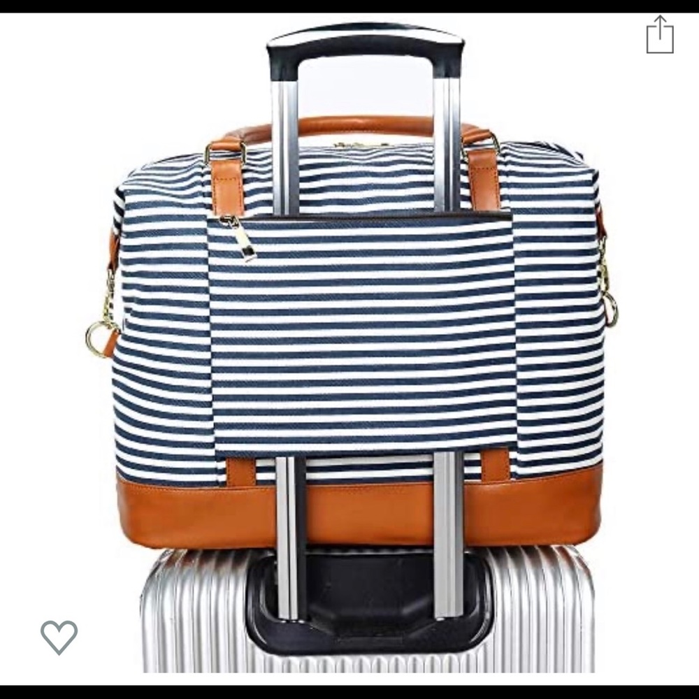 NWT White and Navy Striped Canvas Weekend Tote Bag